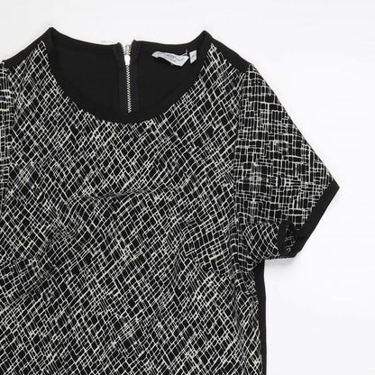 New Look Womens Black Geometric Polyester A-Line Size 6 Round Neck Zip
