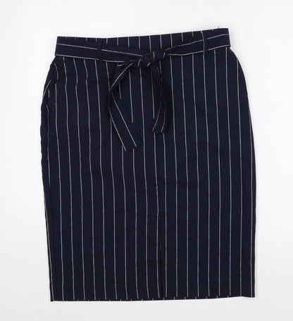 Jules and Leopold Studios Womens Blue Striped Rayon Straight & Pencil Skirt Size L Tie