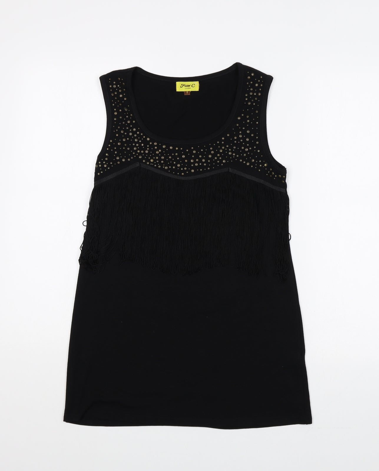 Max C London Womens Black Cotton Basic Tank Size 8 Round Neck