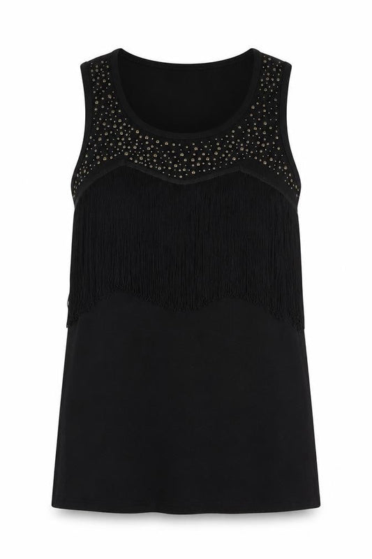 Max C London Womens Black Cotton Basic Tank Size 8 Round Neck
