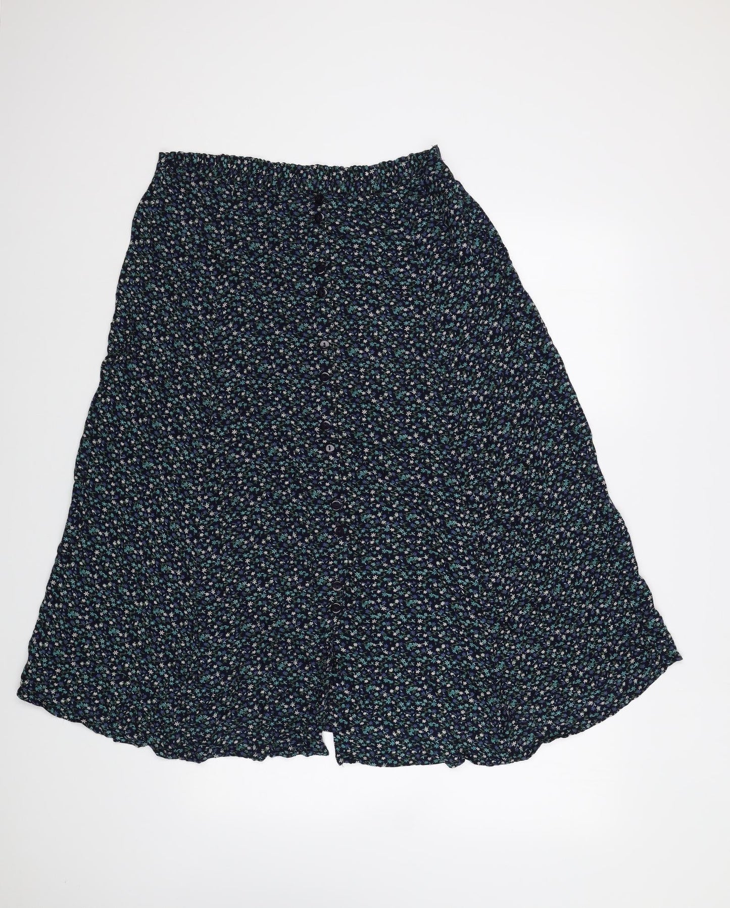 Bonmarché Womens Blue Floral Viscose Swing Skirt Size S Button - Size S-M