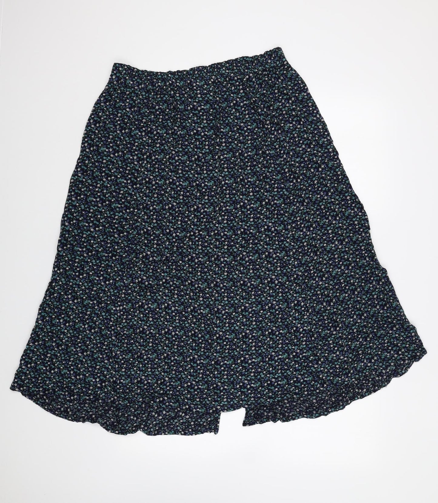 Bonmarché Womens Blue Floral Viscose Swing Skirt Size S Button - Size S-M