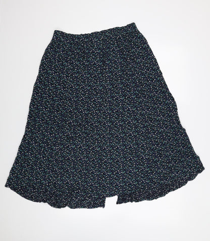 Bonmarché Womens Blue Floral Viscose Swing Skirt Size S Button - Size S-M