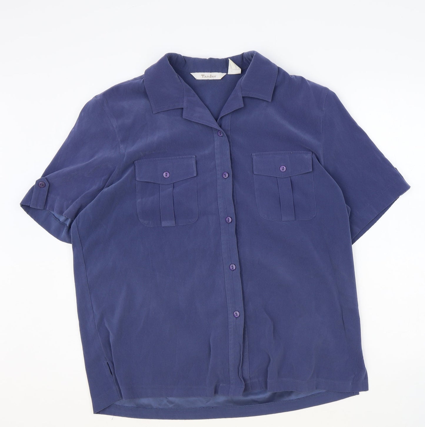 TanJay Womens Blue Polyester Basic Button-Up Size 14 Collared
