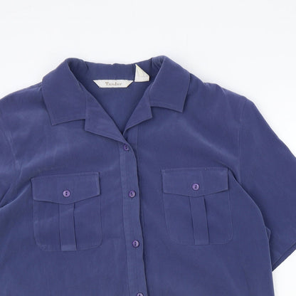 TanJay Womens Blue Polyester Basic Button-Up Size 14 Collared