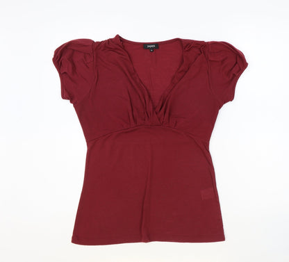 Papaya Womens Red Polyester Basic Blouse Size 12 V-Neck