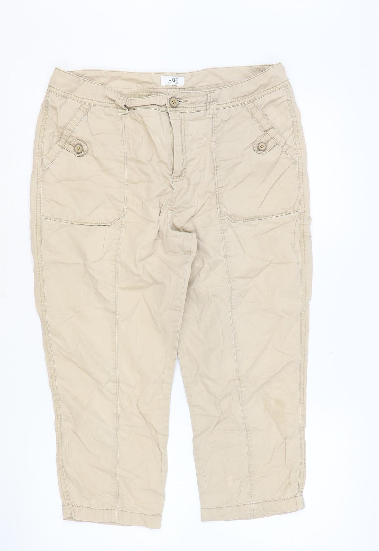 F&F Womens Brown Polyester Pedal Pusher Trousers Size 30 in Regular Zip