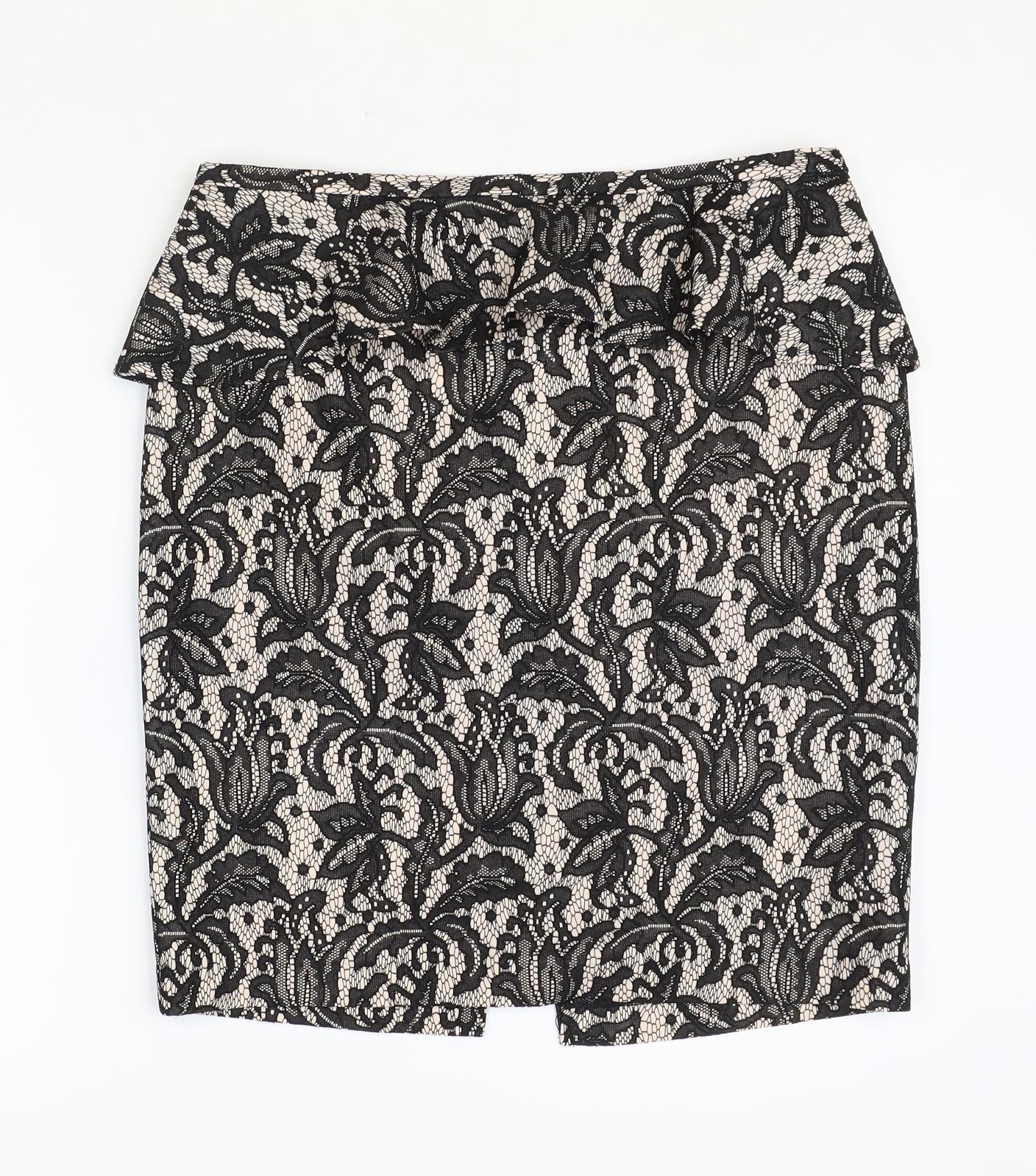 Oasis Womens Black Floral Polyester Straight & Pencil Skirt Size 14 Zip