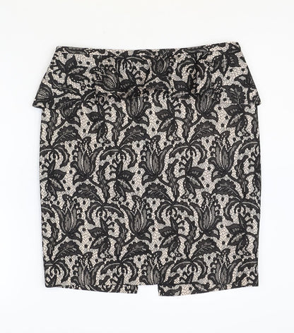 Oasis Womens Black Floral Polyester Straight & Pencil Skirt Size 14 Zip
