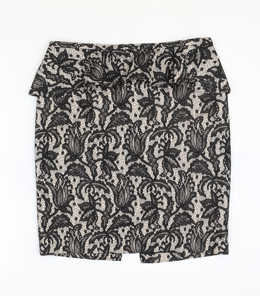 Oasis Womens Black Floral Polyester Straight & Pencil Skirt Size 14 Zip