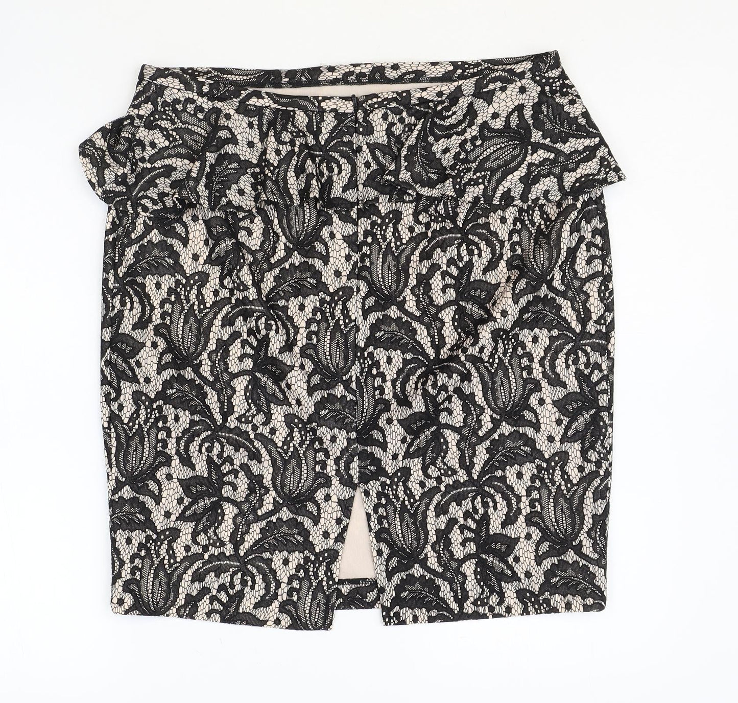 Oasis Womens Black Floral Polyester Straight & Pencil Skirt Size 14 Zip