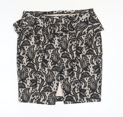 Oasis Womens Black Floral Polyester Straight & Pencil Skirt Size 14 Zip
