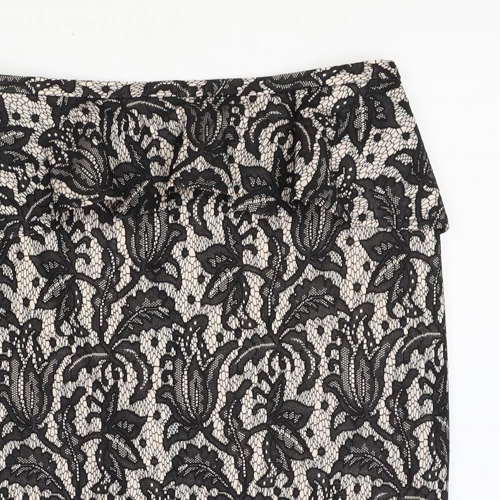 Oasis Womens Black Floral Polyester Straight & Pencil Skirt Size 14 Zip