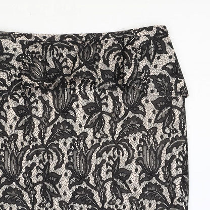 Oasis Womens Black Floral Polyester Straight & Pencil Skirt Size 14 Zip