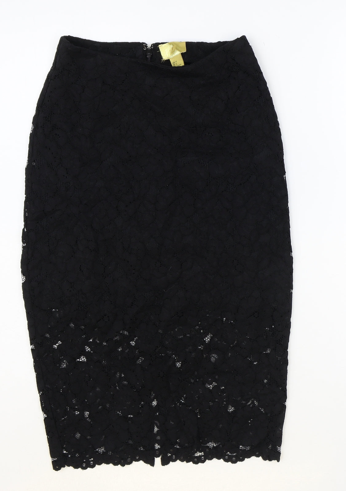 H&M Womens Black Geometric Cotton Straight & Pencil Skirt Size 6 Zip