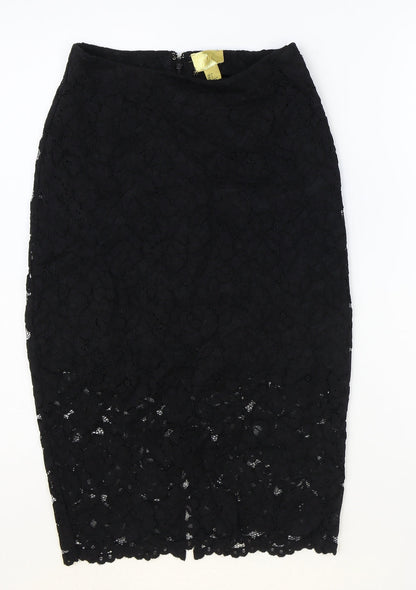 H&M Womens Black Geometric Cotton Straight & Pencil Skirt Size 6 Zip