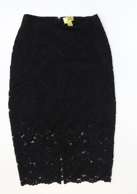 H&M Womens Black Geometric Cotton Straight & Pencil Skirt Size 6 Zip