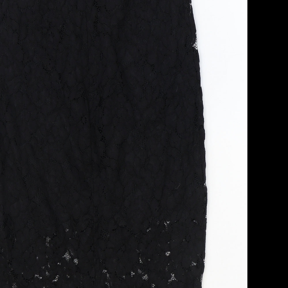 H&M Womens Black Geometric Cotton Straight & Pencil Skirt Size 6 Zip