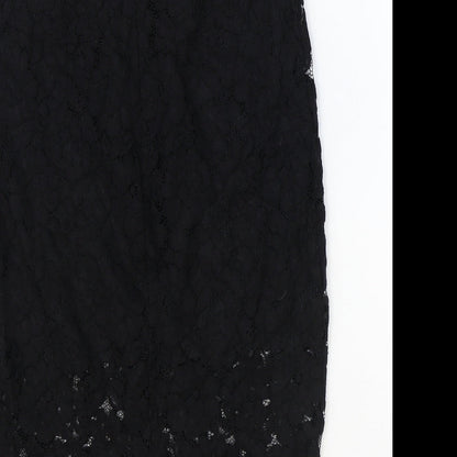 H&M Womens Black Geometric Cotton Straight & Pencil Skirt Size 6 Zip