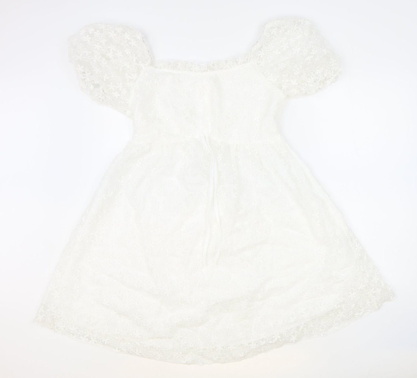 SheIn Womens Ivory Geometric Polyester Fit & Flare Size M Scoop Neck Zip