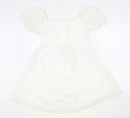 SheIn Womens Ivory Geometric Polyester Fit & Flare Size M Scoop Neck Zip