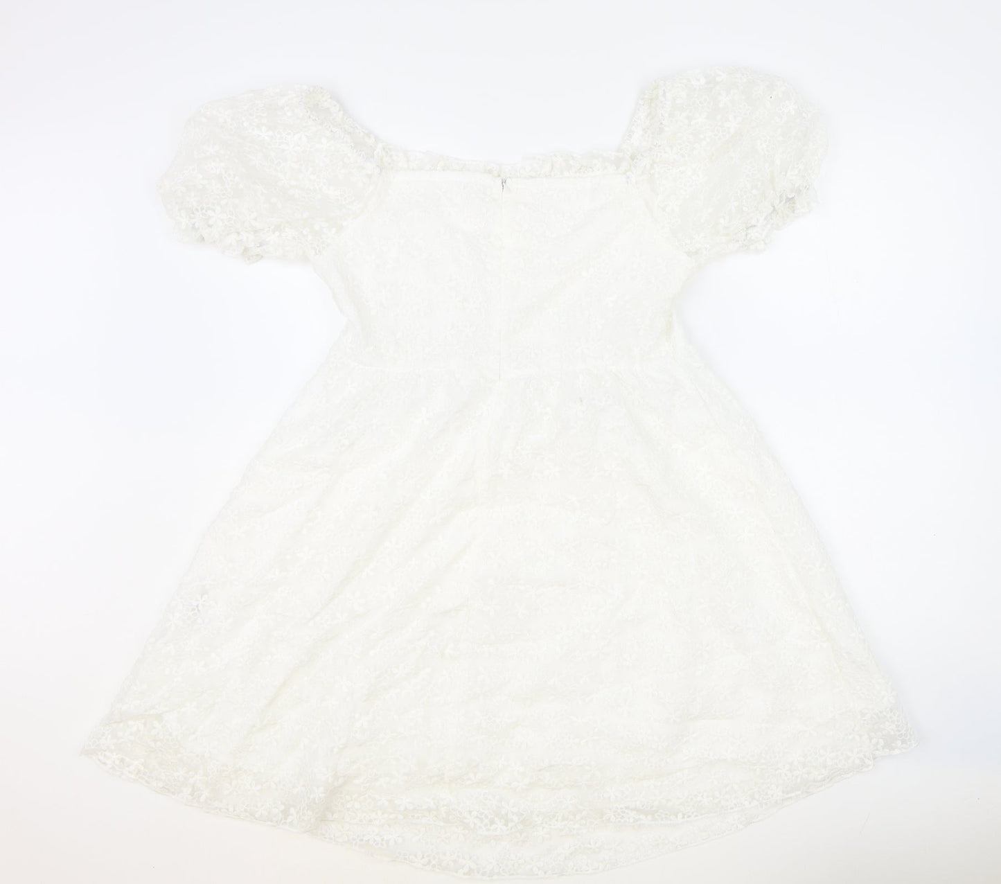 SheIn Womens Ivory Geometric Polyester Fit & Flare Size M Scoop Neck Zip