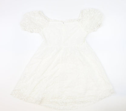 SheIn Womens Ivory Geometric Polyester Fit & Flare Size M Scoop Neck Zip