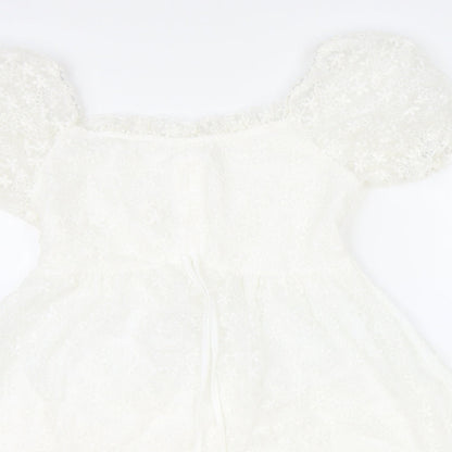 SheIn Womens Ivory Geometric Polyester Fit & Flare Size M Scoop Neck Zip