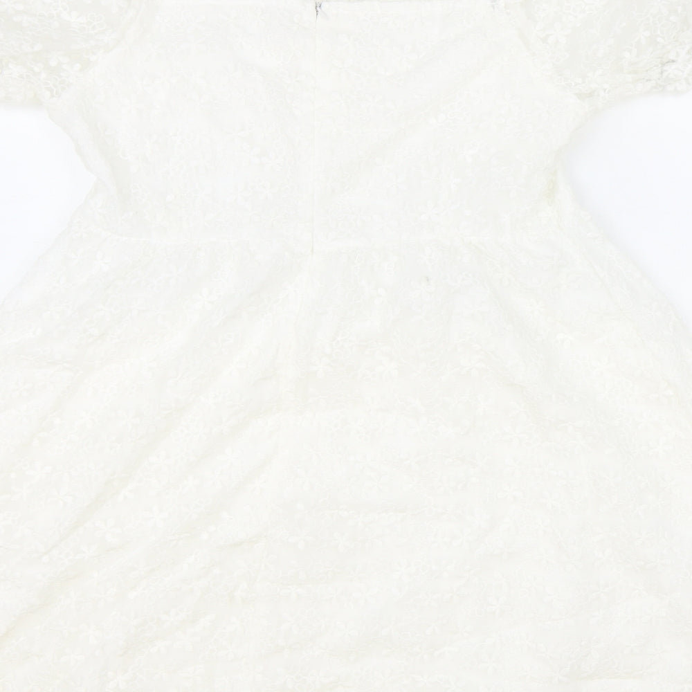 SheIn Womens Ivory Geometric Polyester Fit & Flare Size M Scoop Neck Zip