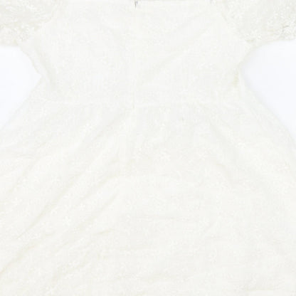 SheIn Womens Ivory Geometric Polyester Fit & Flare Size M Scoop Neck Zip