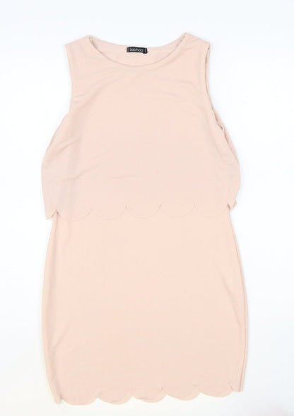 Boohoo Womens Pink Polyester Mini Size 14 Round Neck Pullover