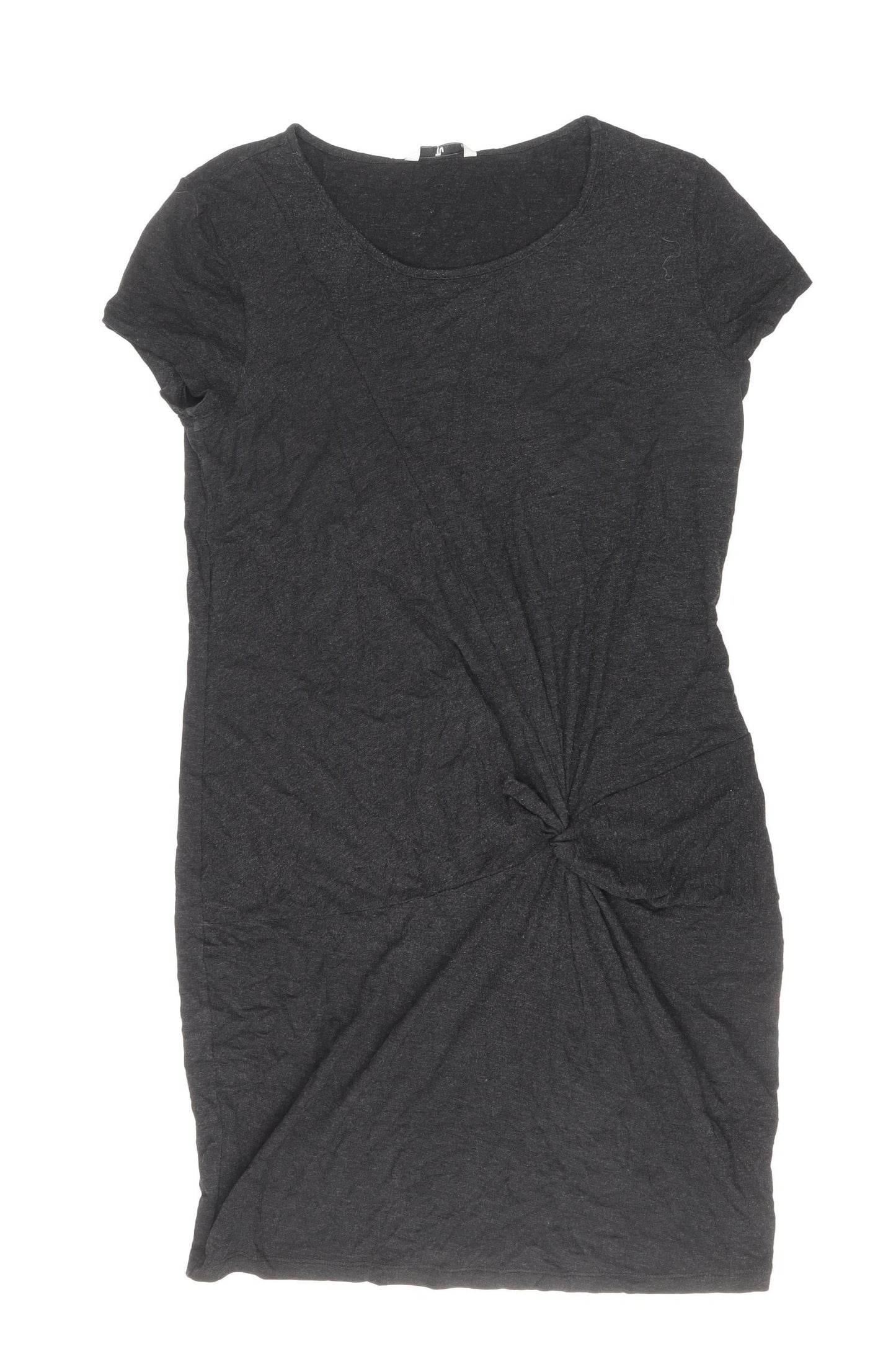 TU Womens Black Viscose T-Shirt Dress Size 10 Round Neck Pullover - Twist Detail