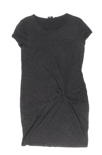 TU Womens Black Viscose T-Shirt Dress Size 10 Round Neck Pullover - Twist Detail