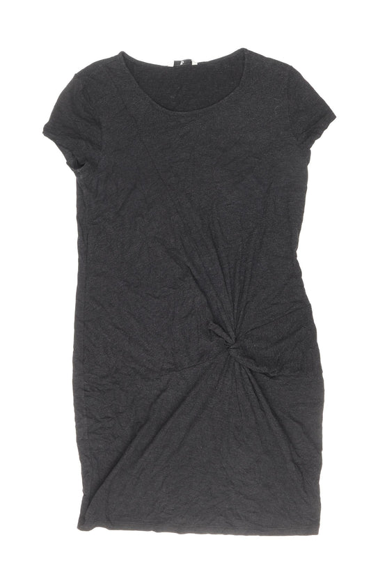 TU Womens Black Viscose T-Shirt Dress Size 10 Round Neck Pullover - Twist Detail