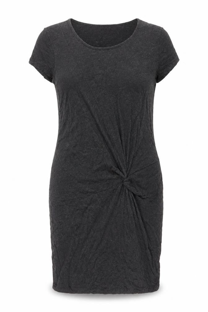 TU Womens Black Viscose T-Shirt Dress Size 10 Round Neck Pullover - Twist Detail