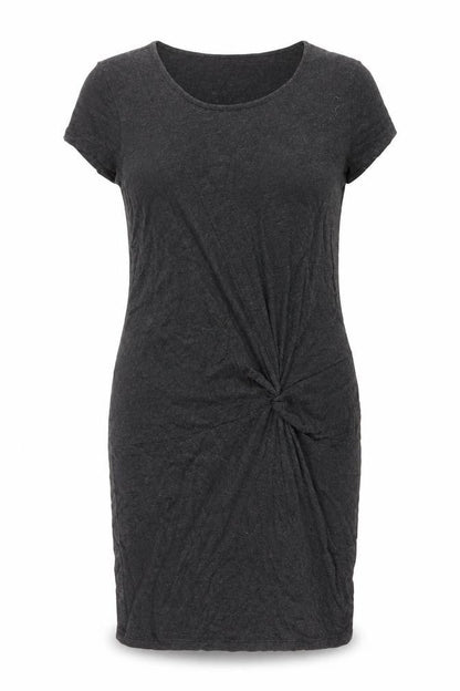 TU Womens Black Viscose T-Shirt Dress Size 10 Round Neck Pullover - Twist Detail