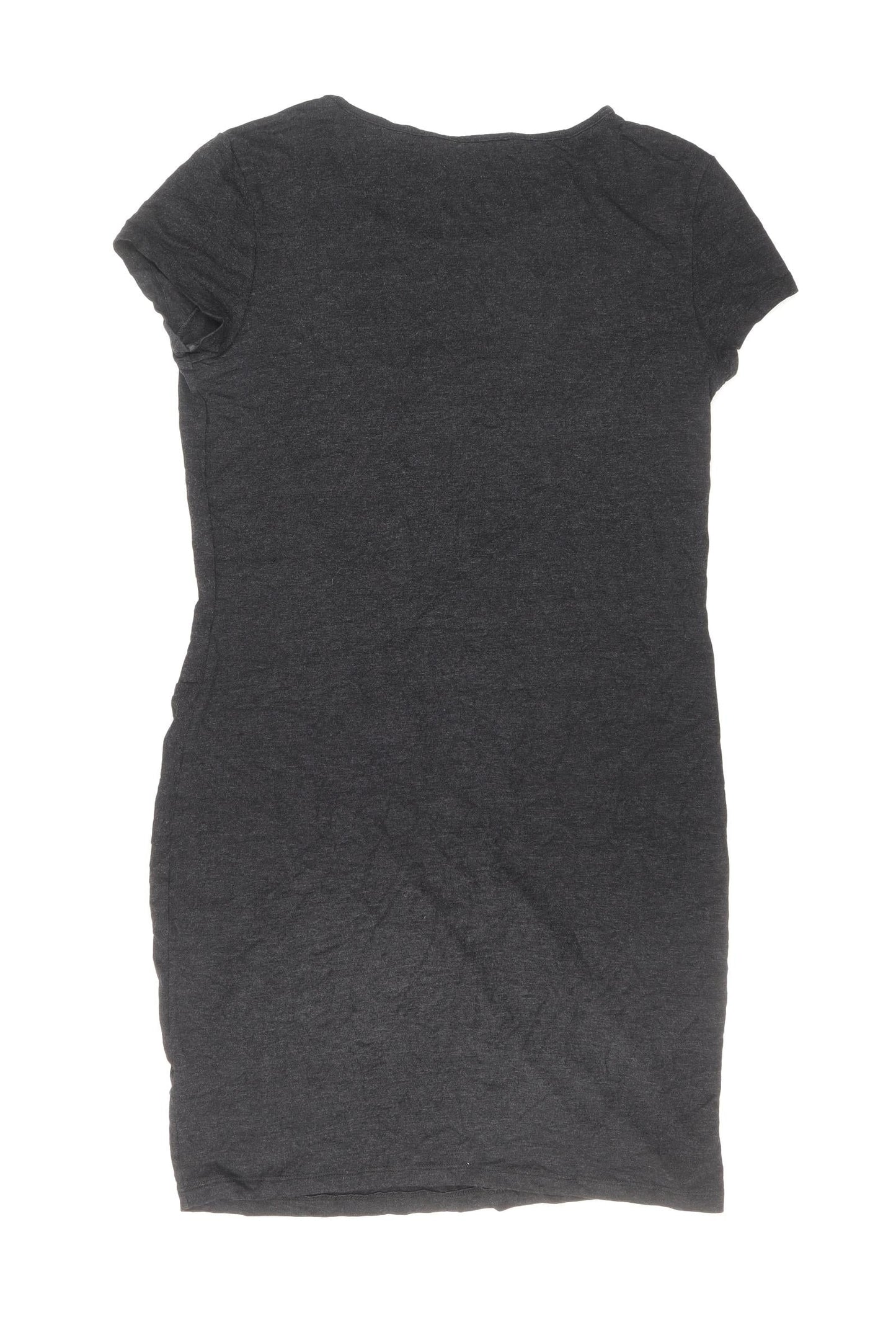 TU Womens Black Viscose T-Shirt Dress Size 10 Round Neck Pullover - Twist Detail
