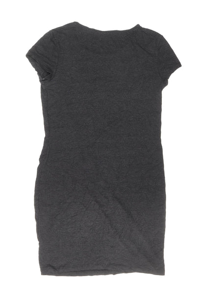 TU Womens Black Viscose T-Shirt Dress Size 10 Round Neck Pullover - Twist Detail