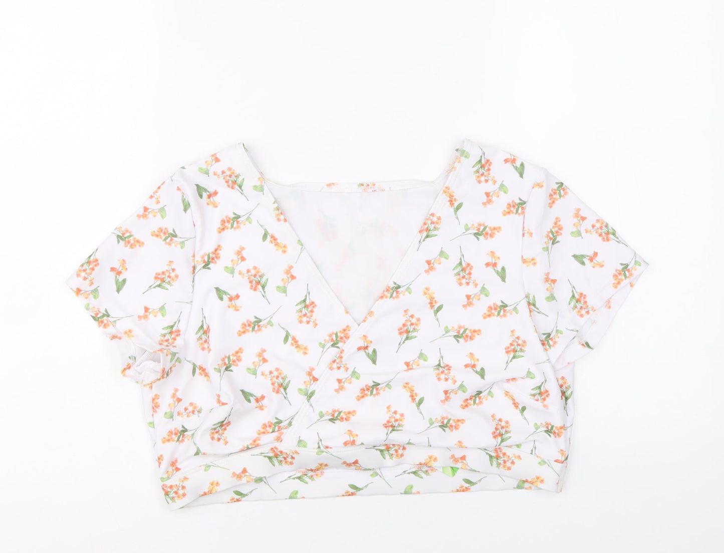 Peek & Beau Womens White Floral Polyester Cropped Blouse Size 18 V-Neck