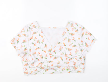 Peek & Beau Womens White Floral Polyester Cropped Blouse Size 18 V-Neck