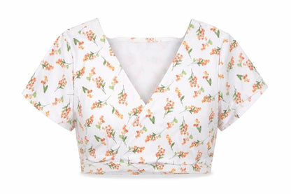 Peek & Beau Womens White Floral Polyester Cropped Blouse Size 18 V-Neck