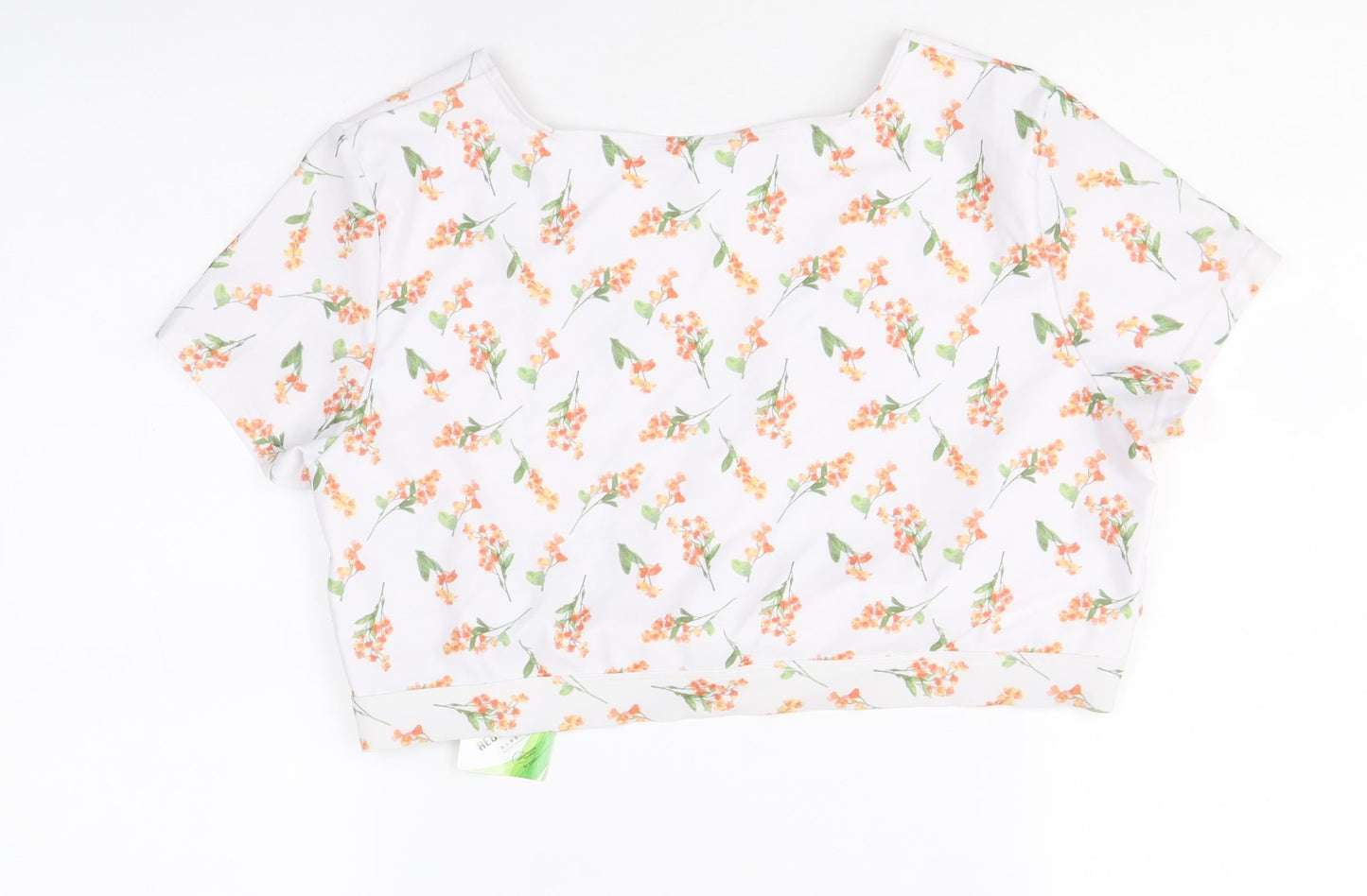 Peek & Beau Womens White Floral Polyester Cropped Blouse Size 18 V-Neck