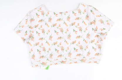 Peek & Beau Womens White Floral Polyester Cropped Blouse Size 18 V-Neck