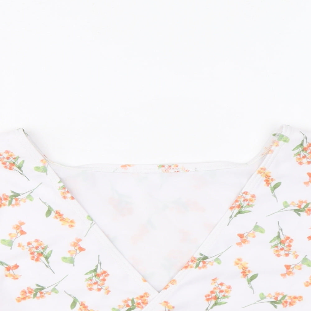 Peek & Beau Womens White Floral Polyester Cropped Blouse Size 18 V-Neck
