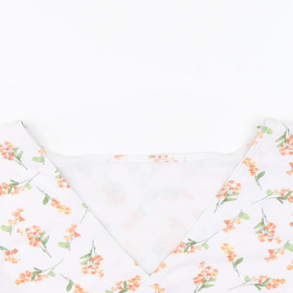 Peek & Beau Womens White Floral Polyester Cropped Blouse Size 18 V-Neck