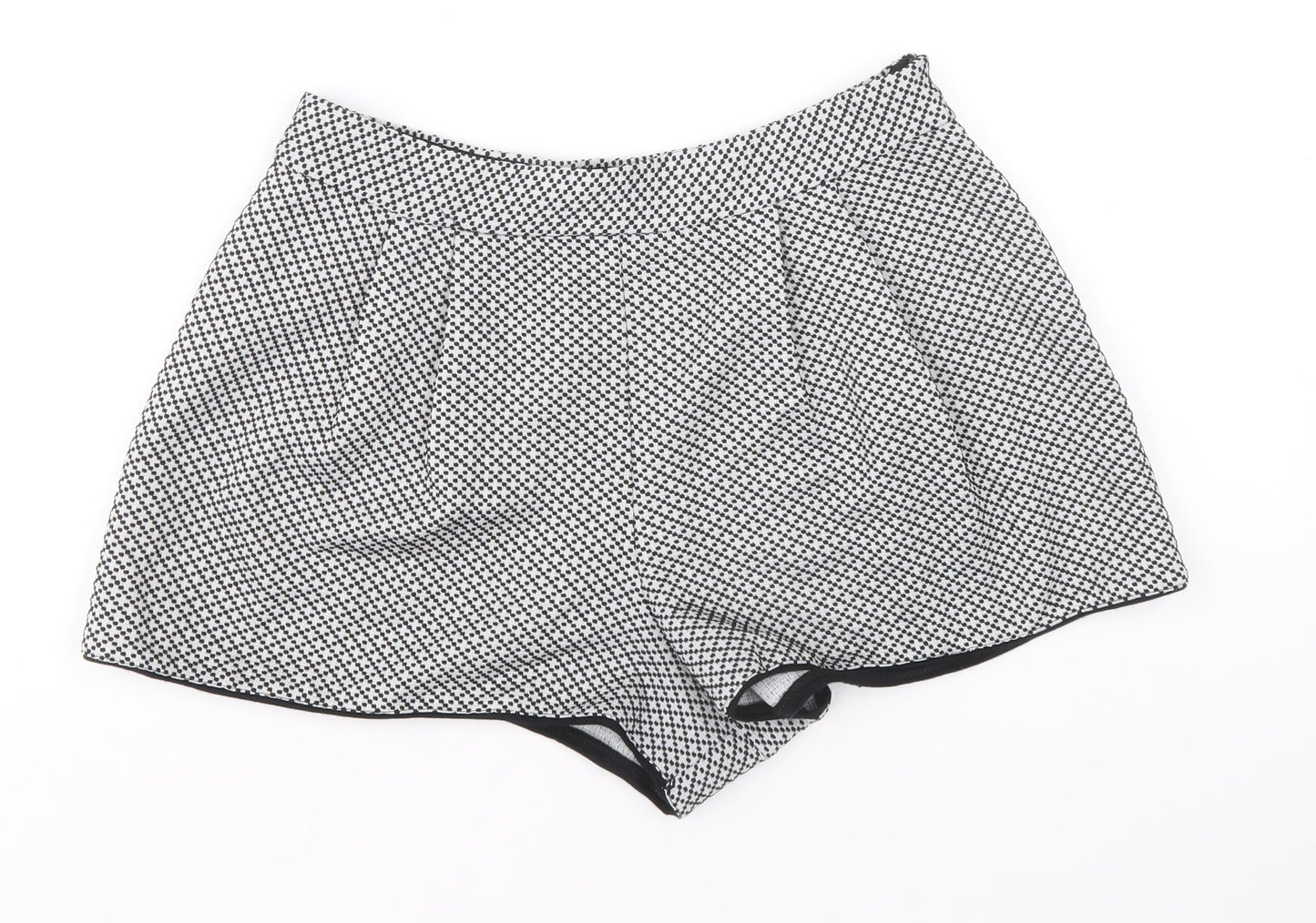 Miss Selfridge Womens Black Geometric Polyester Hot Pants Shorts Size 10 Regular Zip