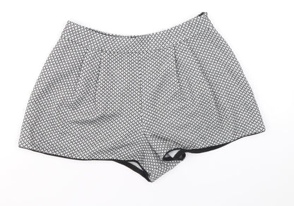 Miss Selfridge Womens Black Geometric Polyester Hot Pants Shorts Size 10 Regular Zip