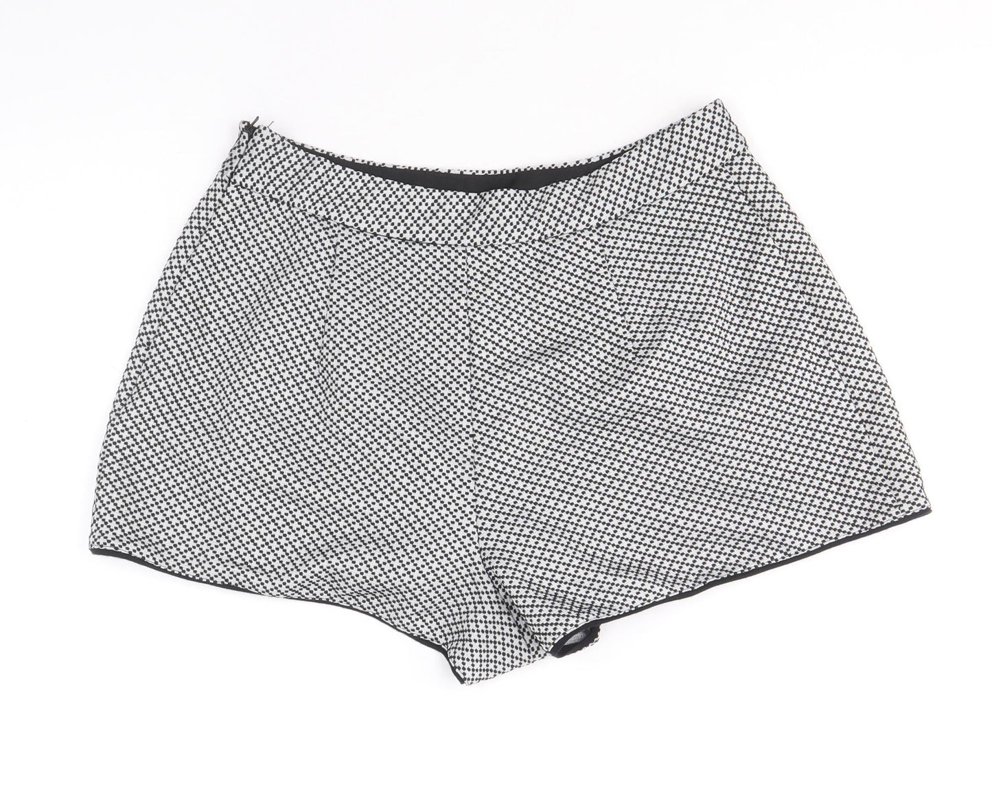 Miss Selfridge Womens Black Geometric Polyester Hot Pants Shorts Size 10 Regular Zip