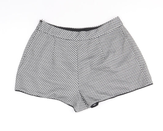 Miss Selfridge Womens Black Geometric Polyester Hot Pants Shorts Size 10 Regular Zip