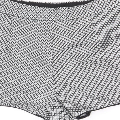 Miss Selfridge Womens Black Geometric Polyester Hot Pants Shorts Size 10 Regular Zip